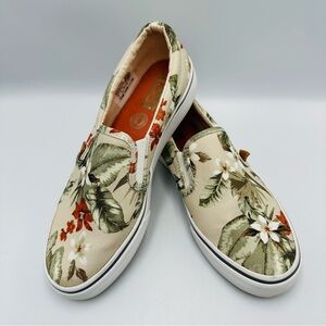 Keds Softerra  Jump Kick Slip On Flat Shoe Womens Size 6 Tropical Floral Leaf